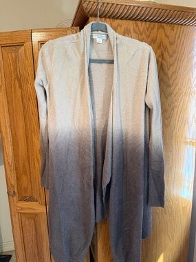 Barefoot Dreams Ombre Open-Front Cardigan in Taupe and Charcoal
